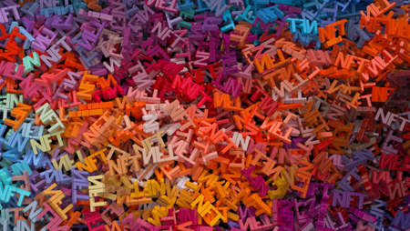 Digital background with heap of multicolored NFT tokensの写真素材
