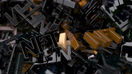 Abstract digital background with heap of NFT signs close-upの写真素材