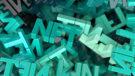 Close up view of a heap of NFT signs, digital backgroundの写真素材
