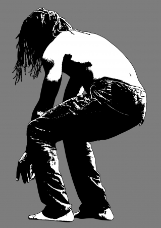 black and white silhouette of a black man rising from the ground dressed in jeanの写真素材