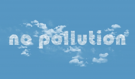 text no pollution composed with clouds on a blue sky background
