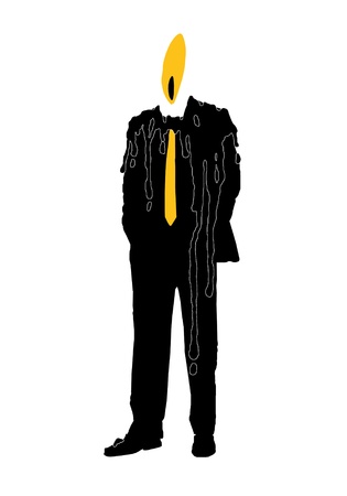 symbol of business man dressed in costume and a tie burning out like a candleの写真素材