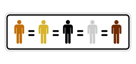 traffic sign representing humans of different colors all equal to each otherの写真素材