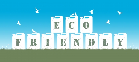 symbol of fuel friendly to environment represented by few jerrycans with the inscription の写真素材