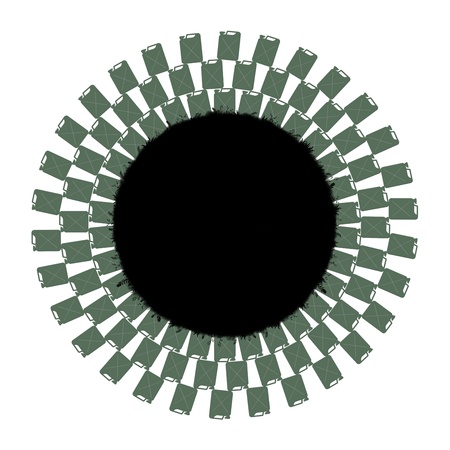 symbol of humanity's reseves of oil represented by a plant earth covered with ranges of jerrycansの写真素材