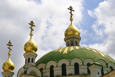 Domes of the church in Kiev Pechersk Lavra - monastery in Kiev, Ukraineの写真素材