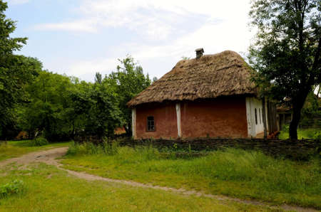 the folk ukrainian house in outdoor museum of folk architecture のeditorial素材
