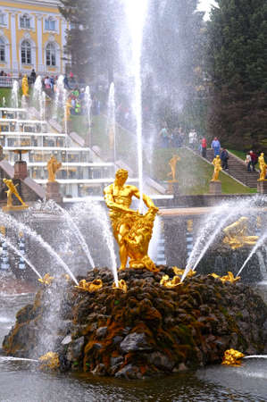 the Samson fountain in Peterhof, Russiaの写真素材
