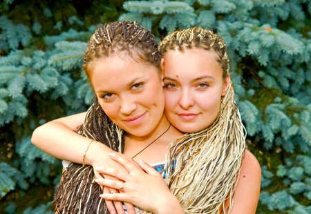 portrait of two beautiful girlsの写真素材