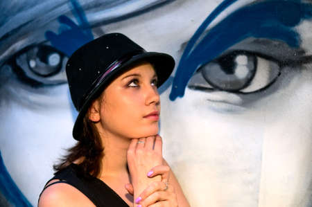 portrait of brunette girl in hat