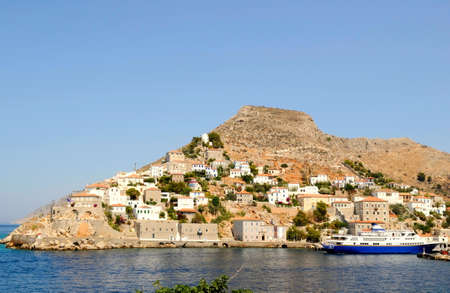 view of the coast of town on greek islandの写真素材