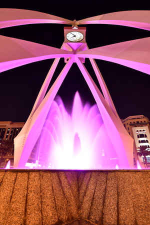 Dubai Clock Tower round about at night with long exposure, Deira, Dubai, United Arab Emiratesのeditorial素材