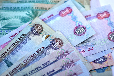 Close up Dirhams currency, United Arab Emiratesの写真素材