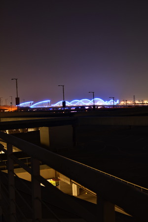 Dubai skyline at night from Meydan, United Arab Emiratesのeditorial素材