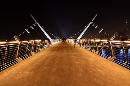 Dubai Skyline at night from new Dubai Canal, U.A.Eの写真素材
