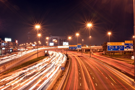 Heavy traffic in Dubai-Sharjah road, Al Ittihad road in rush hour, Dubai, United Arab Emiratesの写真素材