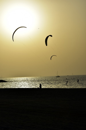 Dubai Kite beach at sunset Jumeirah, Dubai, United Arab Emiratesの写真素材