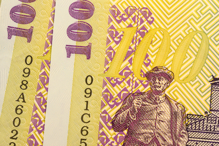 Close up Romanian currency note, LEI or LEU, Romania