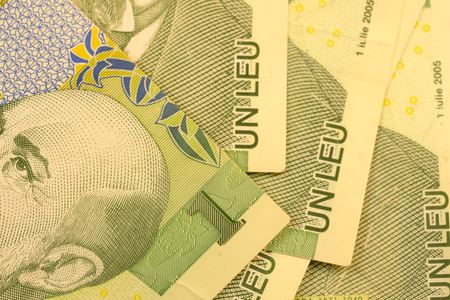 Close up Romanian currency note, LEI or LEU, Romania