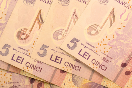 Close up Romanian currency note, LEI or LEU, Romaniaの写真素材