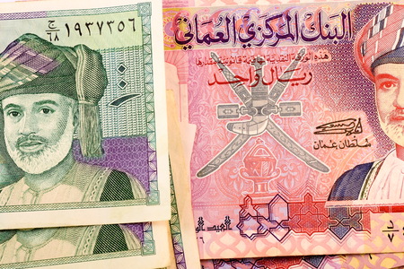 Close up Omani Rial currency note OMRの写真素材