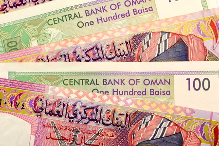 Close up Omani Rial currency note OMRの写真素材