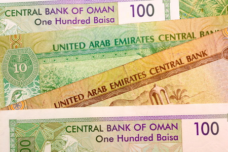 Close up Omani Rial currency note OMRの写真素材