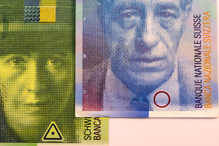 Close up Swiss francs currency note CHFの写真素材