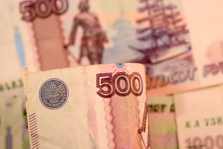 Close up Russian currency note, Ruble or RUBの写真素材