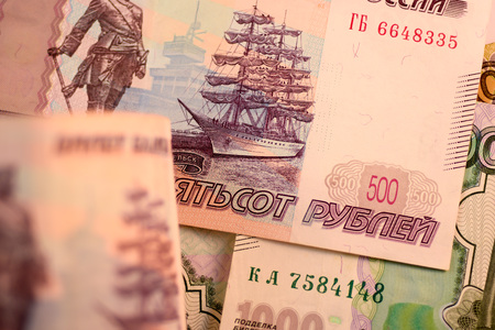 Close up Russian currency note, Ruble or RUBの写真素材