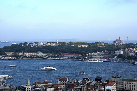 Istanbul old city skyline from top of Galata tower, Fatih, Istanbul, Turkeyの写真素材