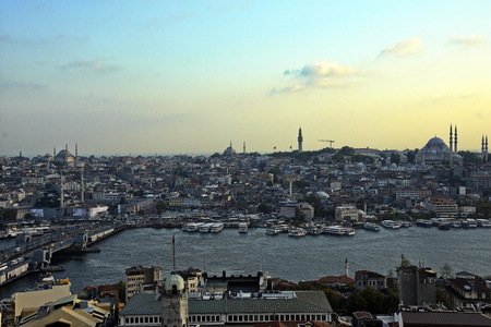 Istanbul old city skyline from top of Galata tower, Fatih, Istanbul, Turkeyの写真素材