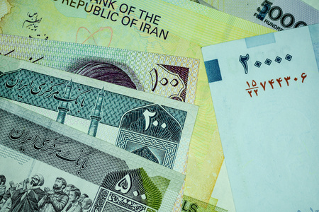 Close-up Iranian banknote and currency, Rials, Islamic Republic of Iranの写真素材