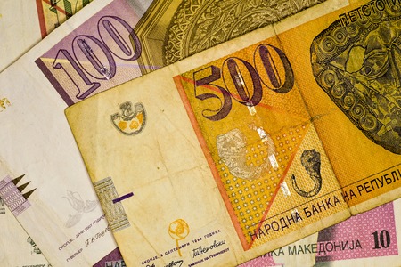 Close-up MACEDONIA CURRENCY, Macedonian denar Bank noteの写真素材