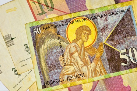 Close-up MACEDONIA CURRENCY, Macedonian denar Bank noteの写真素材