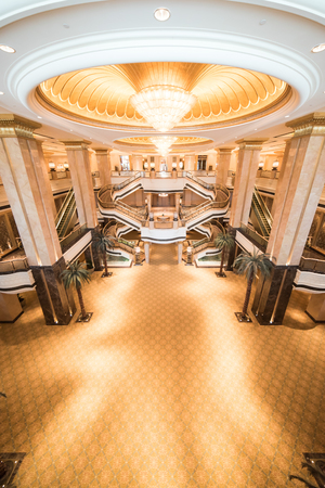 Abu Dhabi, United Arab Emirates, August 09, 2018, Emirates Palace Hotel, this luxurious hotel blends Arabian splendor with the latest technology to create a magical and memorable experience. The main Palace building stretches over a kilometre from wing toのeditorial素材