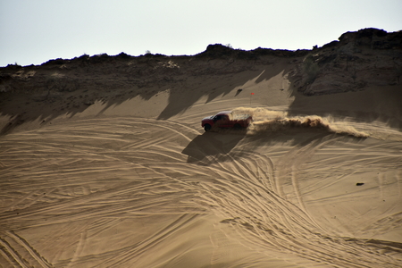 Around Pink Rock, Sharjah, United Arab Emirates, February 22, 2019, Off-roading is one of the most attraction in United Arab Emirates and Pink Rock is most visited place by 4x4 clubsのeditorial素材