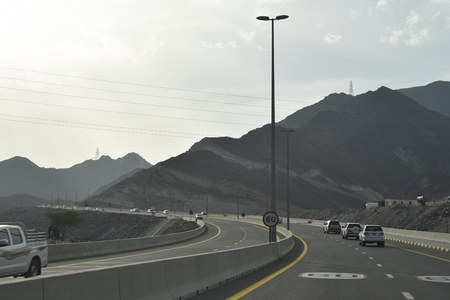 New Dubai -  Fujairah Road, Sheikh Khalifa Bin Zayed Road, Ras Al Khaimah â Fujairah, United Arab Emirates, June 4, 2019. Around 40 minutes make shorter Dubai to Fujairah.のeditorial素材