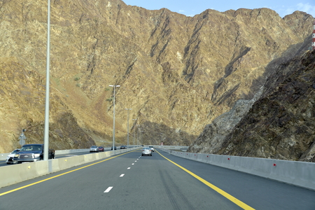 New Korfakan â Dubai, Sharjah road, Ras Al Khaimah â Fujairah, United Arab Emirates, June 4, 2019. Included many tunnels in the mountainsのeditorial素材