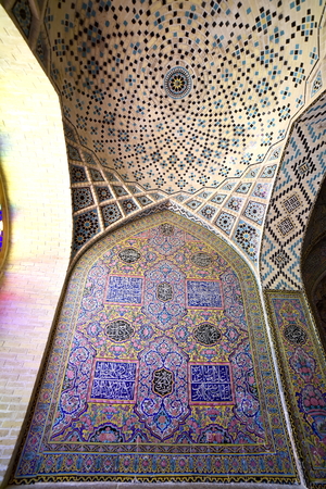 Nasir-ol-molk Mosque or Pink Mosque, Shiraz, Fars Province, Iran, June 24, 2019, inside view of the mosque at the dayのeditorial素材