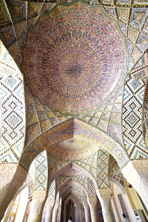 Nasir-ol-molk Mosque or Pink Mosque, Shiraz, Fars Province, Iran, June 24, 2019, inside view of the mosque at the dayのeditorial素材