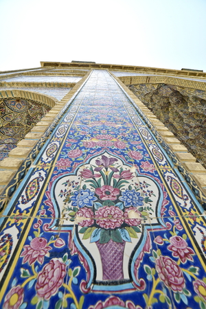 Nasir-ol-molk Mosque or Pink Mosque, Shiraz, Fars Province, Iran, June 24, 2019, inside view of the...