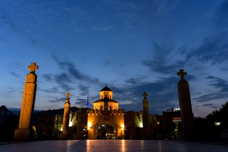 Around view of The Holy Trinity Cathedral of Tbilisi (Sameba) and buildings in old Tbilisi, October 21, 2019, Tbilisi, Republic of Georgiaのeditorial素材