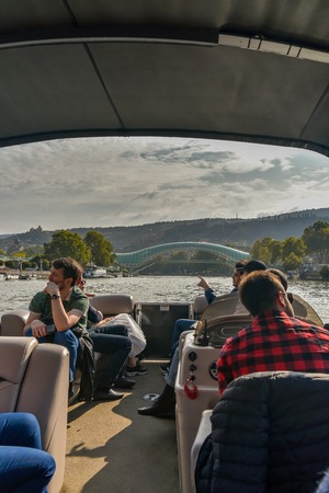 Kura River, Tbilisi city view from boat ride on the Kura River, October 21, 2019, Tbilisi, Republic of Georgiaのeditorial素材