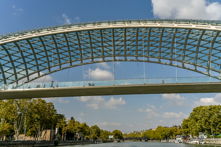 Kura River, Tbilisi city view from boat ride on the Kura River, October 21, 2019, Tbilisi, Republic of Georgiaのeditorial素材