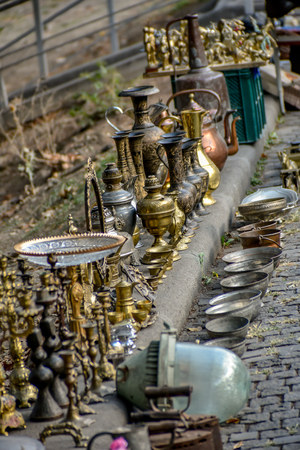 Tbilisi, Republic of Georgia, Tbilisi Flea Market or Dry Bridge Bazaar, October 21, 2019, There is a mesmerising assortment of antiques, jewellery, paints, metals items and bric-a-brac on saleのeditorial素材