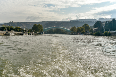 Kura River, Tbilisi city view from boat ride on the Kura River, October 21, 2019, Tbilisi, Republic of Georgiaのeditorial素材