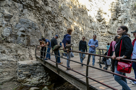 Around Sulfur baths area, colorful building and bridges in the Old Town of Tbilisi,October 21, 2019, Republic of Georgia.のeditorial素材
