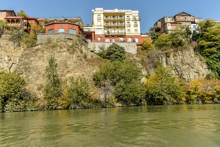 Kura River, Tbilisi city view from boat ride on the Kura River, October 21, 2019, Tbilisi, Republic of Georgiaのeditorial素材