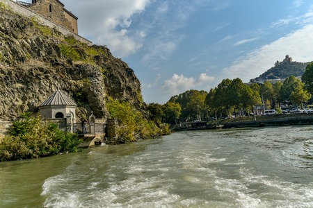 Kura River, Tbilisi city view from boat ride on the Kura River, October 21, 2019, Tbilisi, Republic of Georgiaのeditorial素材